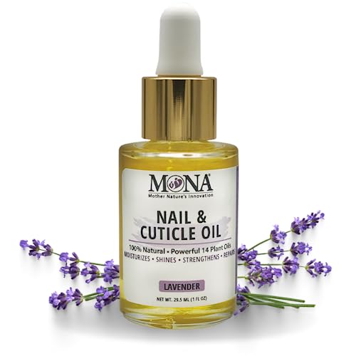 MONA Revitalizing All-Natural Nail & Cuticle Oil with 14 Plant oils | Restores & Protects Dry, Damaged or Cracked Cuticles & Nails | Moisturizes, Strengthens, Shines (Lavender, 1.0 Fl Oz (Pack of 1))