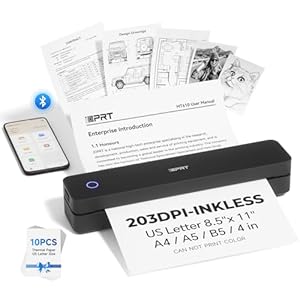 iDPRT Tragbarer Drucker, kabellos, für Reisen, Bluetooth-Thermodrucker, tintenlos, kompatibel mit iOS, Android, Laptop für Büro, Auto und Zuhause (Tragbar, Schwarz)