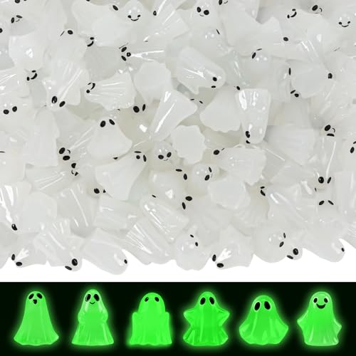 80Pcs Mini Luminous Ghost Figurines 6 Style Glow in The Dark Tiny Small Ghost Miniatures for Halloween Spooky Tiered Tray Table Centerpiece Decor Vase Filler Party Favors