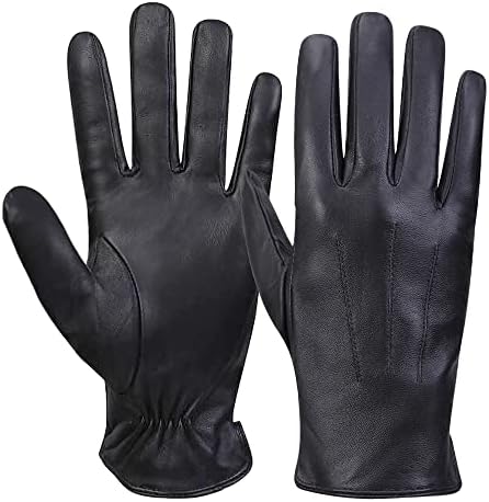 MGGMOKAY Mens Luxury Nappa Lambskin Leather Gloves Cashmere Lining