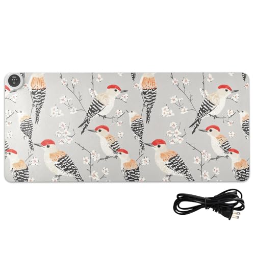 Tapis de souris chauffant Art Red cuir gris oiseaux 80x33 cm