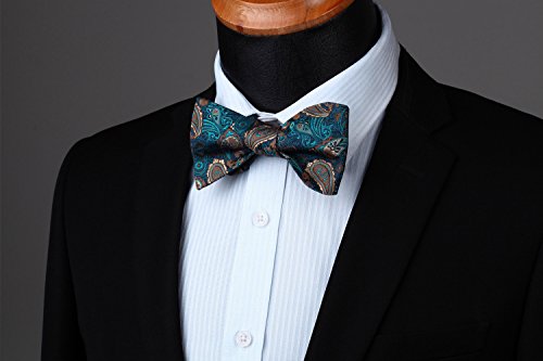 Hisdern Bowties Men Self Tie Green Paisley Bow Ties For Men Pocket Square Set Aqua Classic Business Formal Tuxedo Men's Bowtie Handkerchief For Wedding Party #TOP2