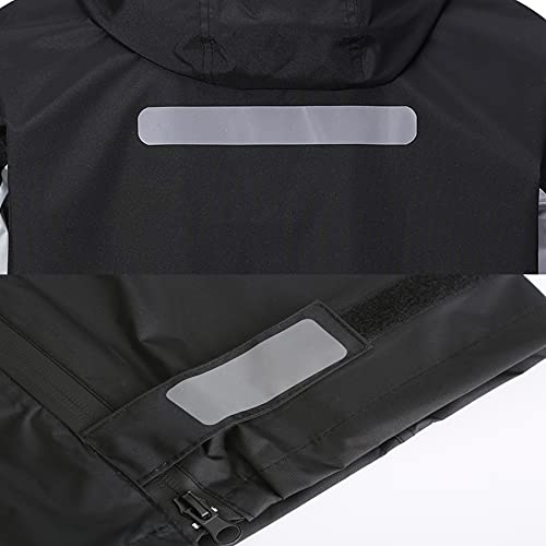 Weleyclore Motorcycle Rain Suit For Men 2 Piece (Jacket & Pant) Rain Gear Reflective Waterproof Rainwear Black #TOP4