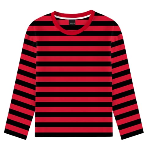 Image of Remimi Kids Striped Shirts Long Sleeve Boys Girls Crew Neck Holiday Tshirts 3-14 Years