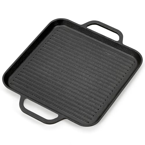 Warmiehomy Cast Iron Griddle Pan,35x28cm Non-Stick Cast Iron Skillet Grill Pan with Double Handles for Gas, Electric, Induction & Oven,Square