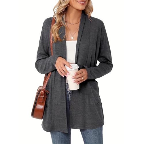 Cardigan Mujer Talla Grande Fina Rebeca para Vestidos De Punto Chaqueta Mujer Entretiempo Elegante Largo Trabajo Rebeca Colores Sólidos Primavera Retro Oktoberfest 2#Gris Oscuro M