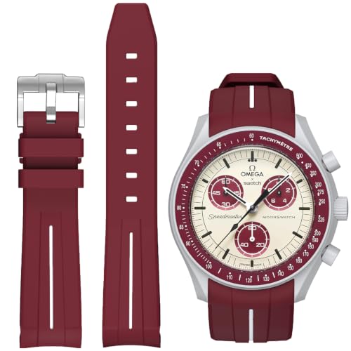 Image of Bands for Moonswatch Watch,Curved No Gap Rubber Strap Compatible with Omega X Swatch Moonswatch Speedmaster /Rolex /SEIKO 20mm Watch,Swatch Omega Moonswatch Speedmaster Watch Replacement Band Men Women