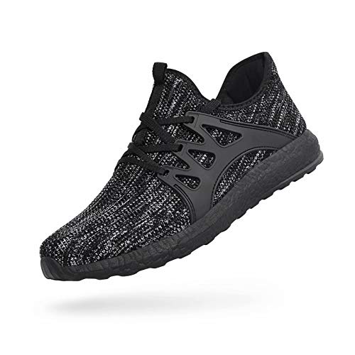 QANSI Mens Walking Shoes Lightweight Breathable Air Knitted Running Shoes for Boys Athletics Gym Workout Tennis Sneakers Gray/Black 10.5