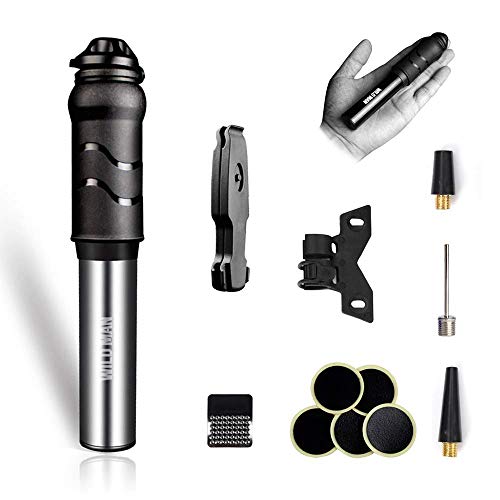 Bike Kit | Super Mini Bike Pumps,120 Psi High Pressure Bicycle Air Pump, Fits Presta And Schrader,Come With Glueless Puncture Repair Kit Includes Mount Kit (Silver) #TOP23