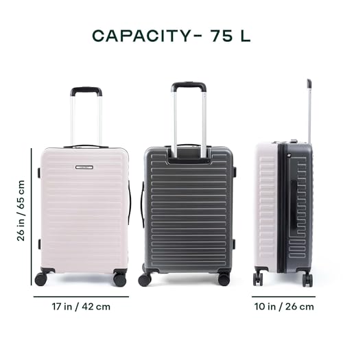 Image of Assembly Medium Check-in Suitcase with 8 Spinner Wheels & 3 Packing Cubes, Durable Polycarbonate Hard Shell Trolley Bag for Vacations & Business Travel, Ivory-Grey, 24-Inch