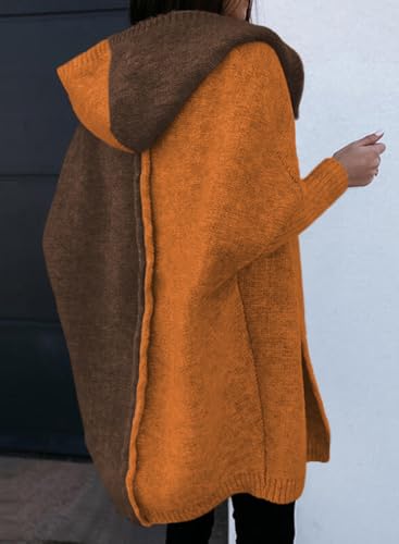 Image of Astylish Women 2026 Fall Clothes Outfits Hooded Knit Cardigan Sweaters | Open Front, Long Sleeve, Color Block, Fashion Clothing, Outwear Coats