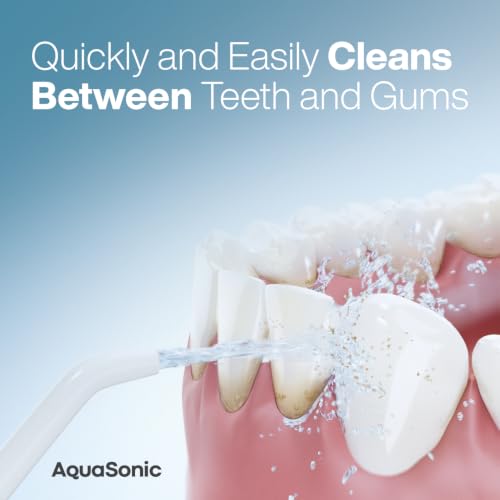 Image of AquaSonic Water Flosser - Cordless Rechargeable Water Flossers for Teeth Cleaning - Waterproof Aqua Flosser, Portable Oral Irrigator for Dental Cleaning with 5 Jet Tips - Braces Home Travel