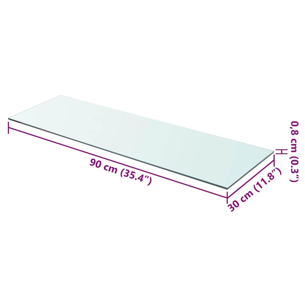 Set di 2 ripiani in vetro temperato trasparente per parete lamellare, 90 x 30 cm, ripiano in vetro temperato per arredamento di negozi e mensole da parete, pannello da parete in vetro fino a