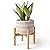 LA JOLIE MUSE Ceramic Plant Pot with Wood Stand - 7.3 Inch Modern Round Decorative Flower Pot Indoor with Wood Planter Holder