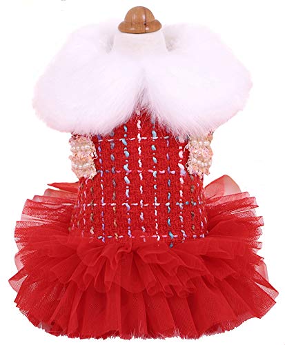 MaruPet Autumn Winter Fashion Sweet Puppy Dog Blingbling Princess Skirt Pet Dog Lace Cake Camisole Tutu Dress for Small Extral Small Dog Teddy, Chihuahua, Shih Tzu, Yorkshire Terriers Red S