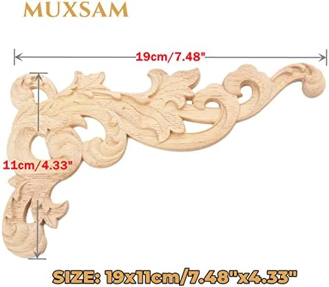 MUXSAM 2pcs Wood Carved Mouldings Corner Applique Onlay Frame Furniture Craft Unpainted 19 * 11 * 0.8cm Sculptures for Home British Farmhouse Style