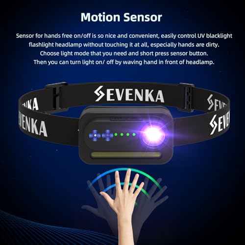 Image of SEVENKA 2 UV Headlamp Flashlight Black Light, Rechargeable LED Hand Free Mini UV Blacklight 395nm Head Lights with White & Ultraviolet Light, Detector for Pet Dog /Cat Urine Stains,Bed Bug,Scorpions