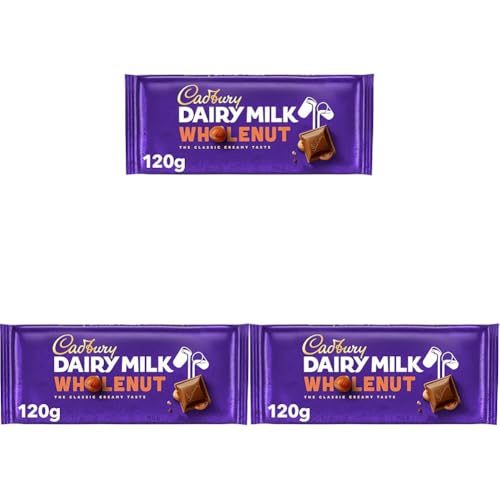 Cadbury Dairy Milk Whole Nut, Tableta De Chocolate Con Leche Cadbury Y Avellanas, 1 x 120 g (Paquete...