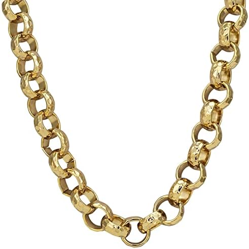 THE BLING KING 12MM Gold Diamond Cut Pattern Belcher Chain Necklace, Luxury Finish and Detailing 18K Real Gold Plated Jewellery, Chunky Premium Belcher Chain for Men & Women (Length: 20 Inches)