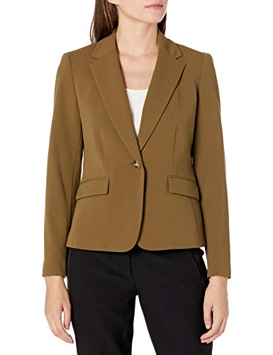 NINE WEST Women's Plus Size Drapey BI-Stretch 1 Button Jacket, Moss, 22w