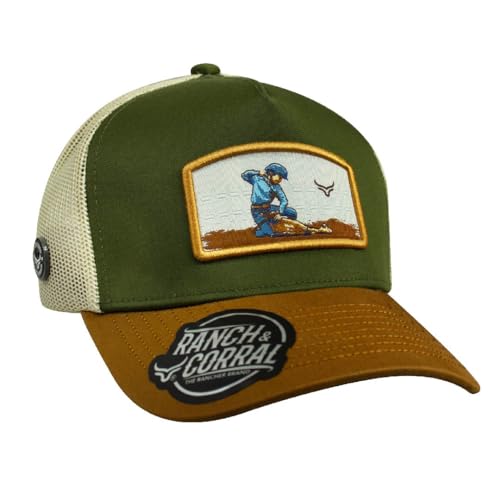 Ranch & Corral Green and Brown Trucker Mesh Cap with Embroidered Patch Child Size, Black, 3-5 3/8