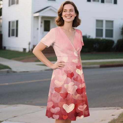 Image of Women's Summer Formal Dresses Short Sleeve Wrap V Neck Dresses Bridesmaid Wedding Guest Dress with Pockets