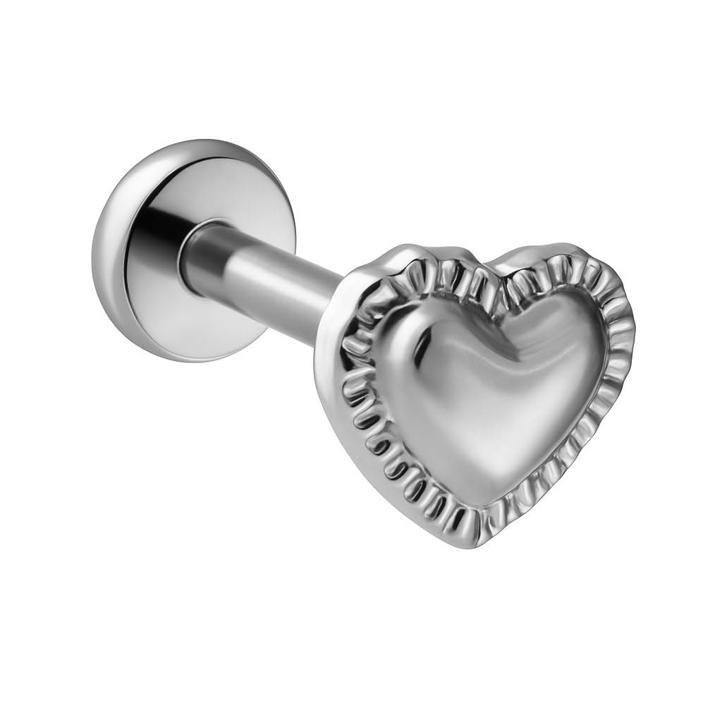 Cords Club Pillow Heart Flat Back Stud — ASTM-F136 Implant Grade Titanium - Push Pin Design for Sensitive Ears – Available in 18K PVD Gold Plated &