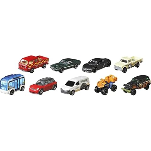 Matchbox 9-Pack Vehicles, Collection of 9 1:64 Scale Die-Cast Toy Cars Featuring Real-World Replicas of Recognizable Vehicles for Collectors and Kids 3 Years Old & Older, X7111 Cover