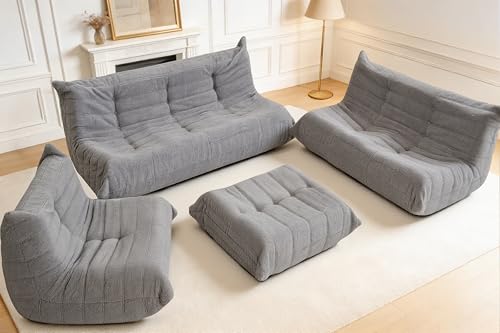Image of Bean Bag Pouf Ottoman, Foot Stool, Foot Rest with Memory Foam Filled, Rectangle Ottoman for Living Room, Bedroom, Office, Lightgrey Teddy