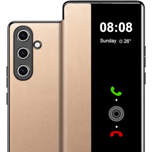 for Samsung Galaxy S24 Case Flip Leather Cover Clear S-View, Luxury Slim for Samsung Galaxy S24 Phone Case Smart Window Hard PC Flip Shockproof Protective Cover for Samsung S24 5G Case Clear View