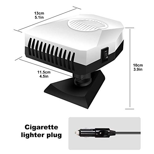Portable Car Heater Fan 150W 12V 360 Degree Rotate Adjustable Windshield Defroster, Auto Electronic Fast Heating Defrost, Heater Cigarette Lighter for Car Home Office Table