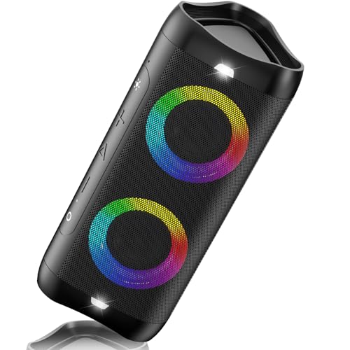 DONOW Portable Bluetooth Speaker with Lights, 30W Stereo Sound, Bass Boost, IPX5 Waterproof, 20H Playtime, Built-in Mic, Speakers Bluetooth Wireless for Home, Party, Outdoor, Travel(Black)