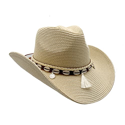 Image of Western Straw Cowboy Hat for Women Beach Sun Hat for Men Wide Brim Fedora Hat Cowgirl Hats Summer Panama Hat