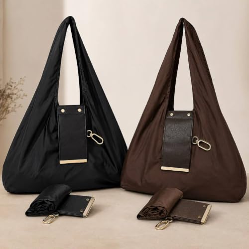 Image of Foldable Reusable Shopping Bag with Portable Storage Pouch, Large Capacity Lightweight Eco-Friendly Grocery Tote Bag for Travel, Daily Shopping & Everyday Use