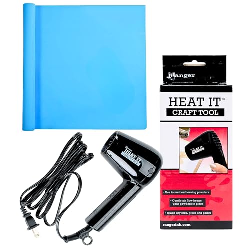 Heat Gun for Crafting and Silicone Craft Mat - Craft Tools Bundle - Mini Heat Gun for Crafting, Embossing, Resin Bubble Removal, Heat Resistant Silicone Mat for Resin, Nail Art, Paint