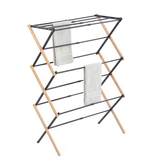 PAMEX Tendedero Plegable Extensible de Madera bambú Totalmente montado con Gran Superficie de...