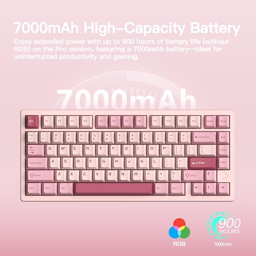 Image of KEEBMONKEY WOBKEY Rainy 75 CNC Aluminum HMX /JWK /Cocoa Switches Triple-Mode Connectivity Mechanical Keyboard with Superior Acoustics, RGB /FR4 /Silver SUS304 /7000mAh /Cocoa Switch (Pro - Pink)