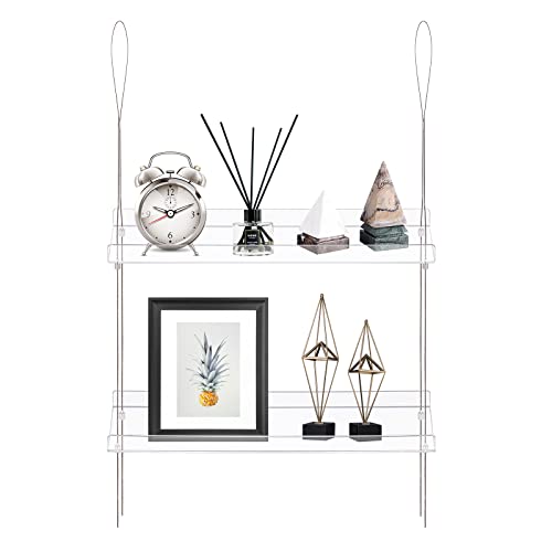 Sumerflos Hängeregale aus Acryl, 2 Etagen, transparent, für Innenwände, Fenster, Aufbewahrungsregal, höhenverstellbar, für Zuhause, Küche, Schlafzimmer, Badezimmer Cover