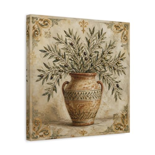 Tableau branches d'olivier 40x40 cm : réchauffez une cuisine blanche avec style