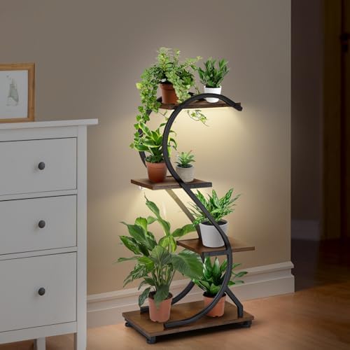 RVHOME Plant Stand Indoor with Grow Lights, 4 Tiered Metal Plant Shelf Indoor, 31