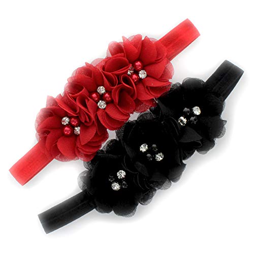 Image of My Lello Flower Headbands Baby - Girls - Toddler Fabric Beaded Stretchy Elastic Pair