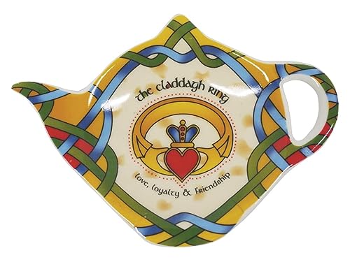 Royal Tara Claddagh Tea Bag Holder Irish Weave Teapot Shaped Resting Caddy Saucer Made of Bone China 6