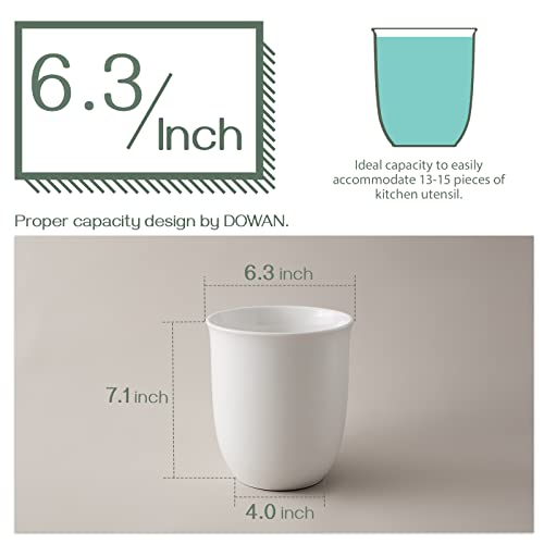 Dowan White Utensil Holder, 7.1" Kitchen Utensil Holder, Utensil Holder For Countertop, Home Decor, Table-Protection Cork Mat, Ceramic Container For Utensil Sets, Utensil Crock, Plant Pots #TOP1