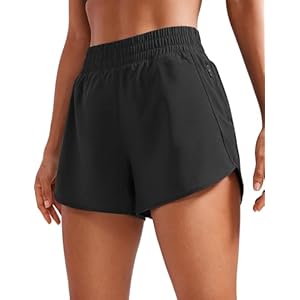 CRZ YOGA Dolphin Athletic Shorts for Women 3″ – High Waisted Quick Dry for Running Workout Gym Track with Zip Pocket