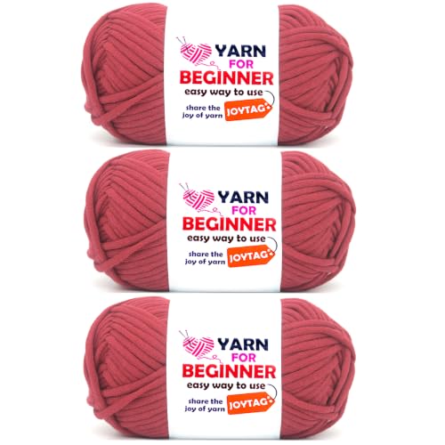 Image of Burgundy Yarn for Crocheting and Knitting Cotton Crochet Knitting Easy Yarn for Beginners with Easy-to-See Stitches(3x50g)