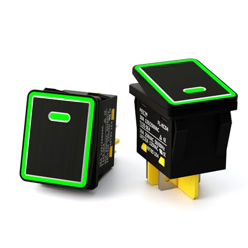 2PCS KCD4 Toggle Switch on Off 30A Marine IP65 Waterproof Rocker Switch 110v Green LED 30x22mm for Cars,Boat, and DIY Enthusiasts(Green Aluminum Alloy)