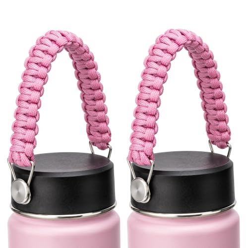 Bluwing Paracord Handles for Hydro Flask Lids, Replacement Flex Strap on Wide and Standard Mouth Water Bottle Lids Caps, BPA-Free, 2Pack (Purple Pink-2Pcs)