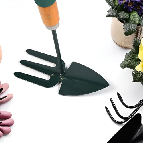 Image of Go Garden 2 in 1 Double Hand Hoe Gardening Tool with Wooden Handle - Hand-Held Dual-Sided Garden Cultivator Weeding Combo | Durable, Efficient, and Ergonomic Design for Easy Garden Maintenance