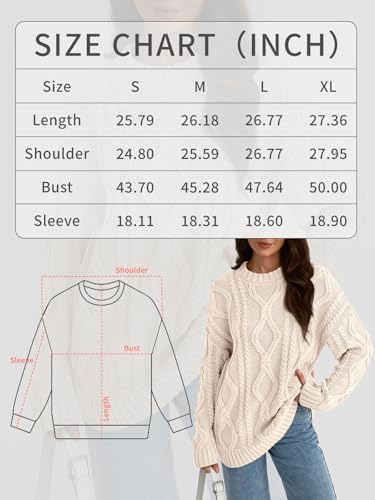 Trendy Queen Oversized Sweaters Womens Cable Knit Crewneck Pullover Sweaters 2024 Winter Old Money Clothes Outfits Cream thumb #5
