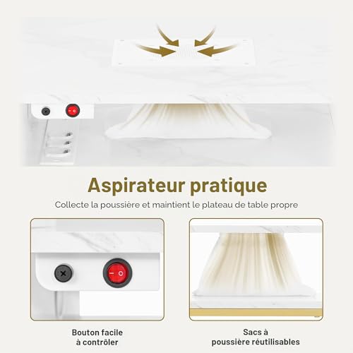 Table manucure marbre blanc et or BarberPub avec aspiration intégrée pour studio chic